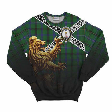 Henderson Crest Tartan Sweatshirt with Golden Lion Emblem Celtic Style