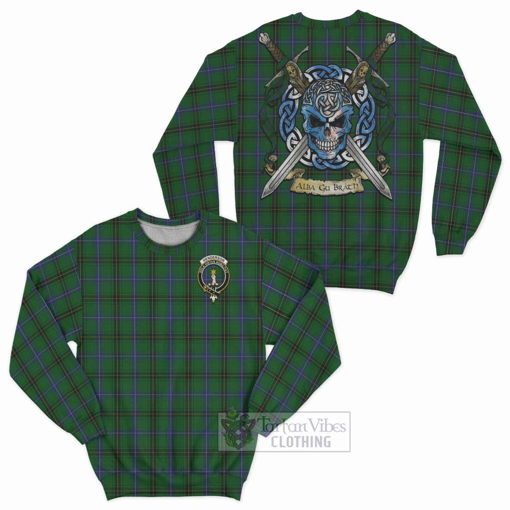 Tartan Vibes Clothing Henderson Tartan Sweatshirt with Family Crest Celtic Skull Style