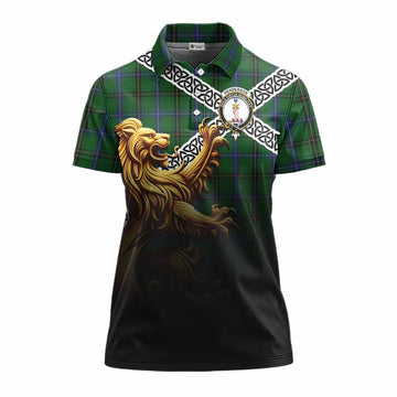 Henderson Crest Tartan Women's Polo Shirt with Golden Lion Emblem Celtic Style