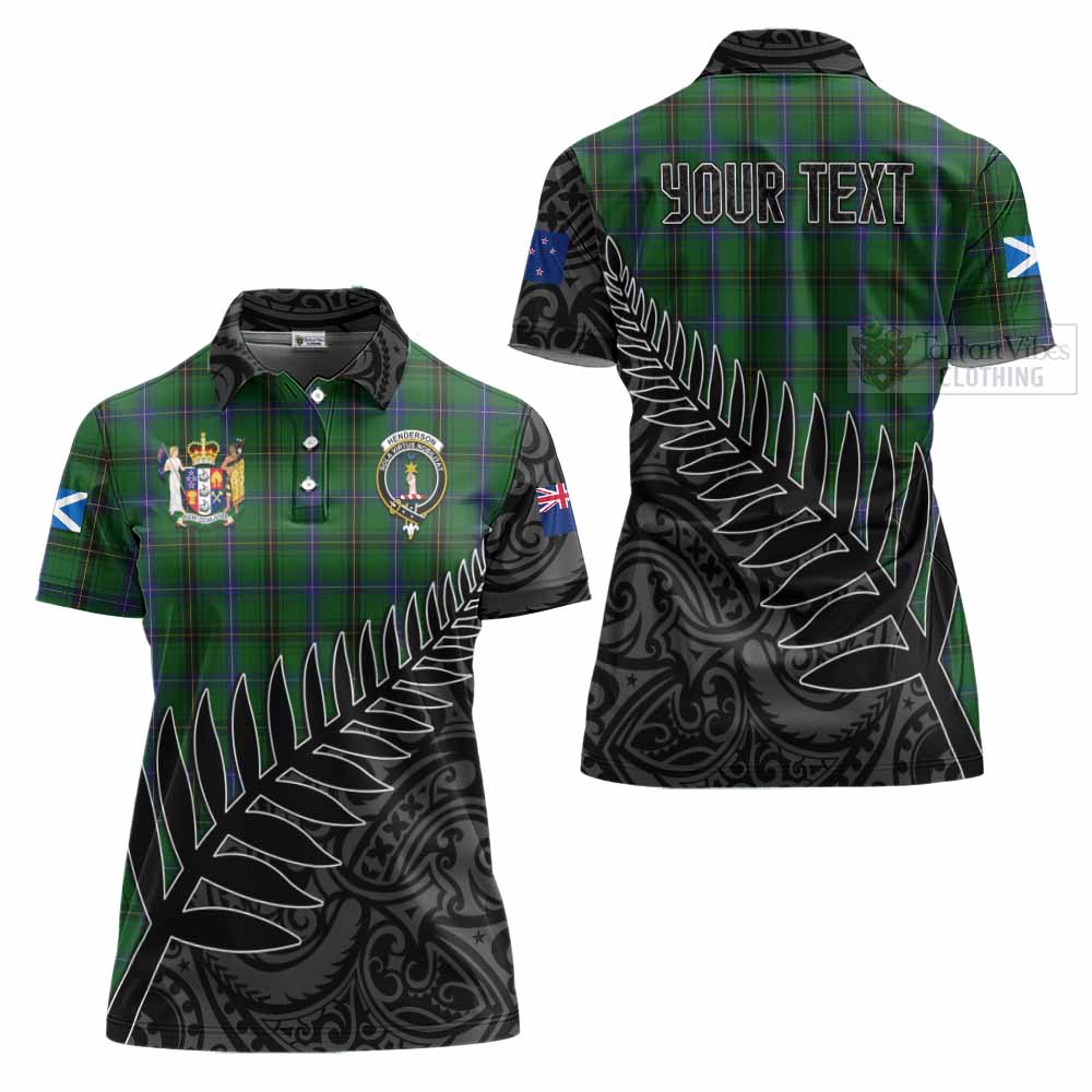 Tartan Vibes Clothing Henderson Crest Tartan Women's Polo Shirt with New Zealand Silver Fern Half Style