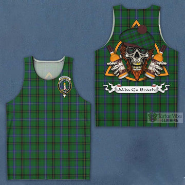 Tartan Vibes Clothing Henderson Tartan Men's Tank Top with Family Crest and Bearded Skull Holding Bottles of Whiskey