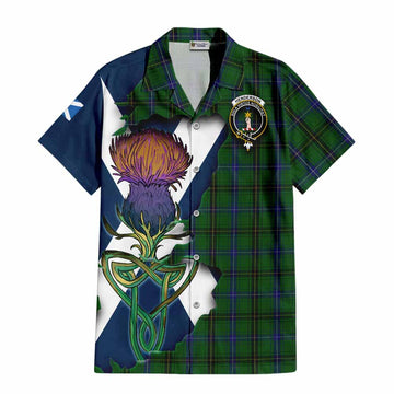 Tartan Vibes Clothing Henderson Tartan Family Crest Short Sleeve Button Shirt Scottish Thistle Celtic Inspired
