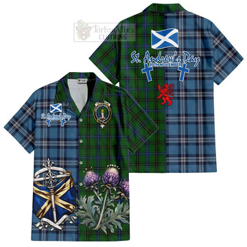 Tartan Vibes Clothing Henderson Tartan Short Sleeve Button Shirt Happy St. Andrew's Day Half Tartan Style