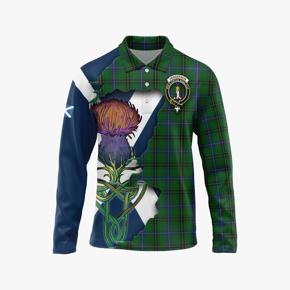 Tartan Vibes Clothing Henderson Tartan Family Crest Long Sleeve Polo Shirt Scottish Thistle Celtic Inspired