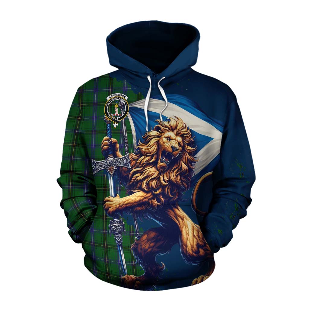 Tartan Vibes Clothing Henderson Tartan Family Crest Cotton Hoodie with Scottish Majestic Lion