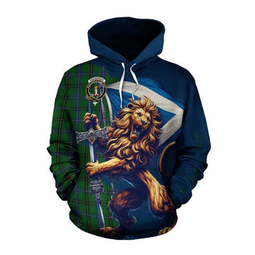 Tartan Vibes Clothing Henderson Tartan Family Crest Cotton Hoodie with Scottish Majestic Lion