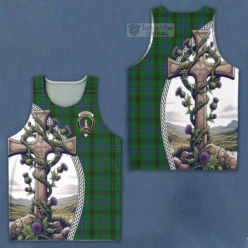 Tartan Vibes Clothing Henderson Tartan Men's Tank Top with Family Crest and St. Andrew's Cross Accented by Thistle Vines