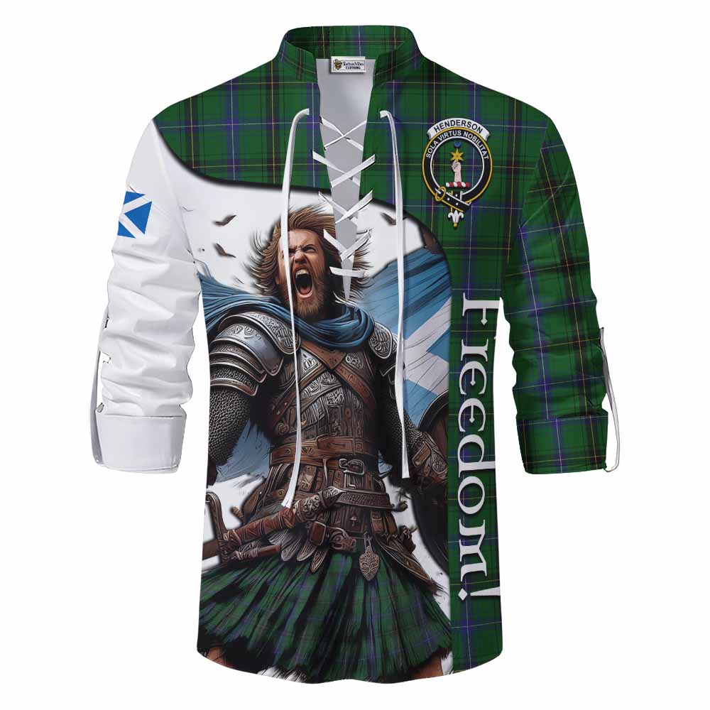 Tartan Vibes Clothing Henderson Crest Tartan Ghillie Kilt Shirt Inspired by the Freedom of Scottish Warrior