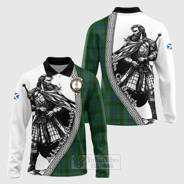 Henderson Tartan Clan Crest Long Sleeve Polo Shirt with Highlander Warrior Celtic Style