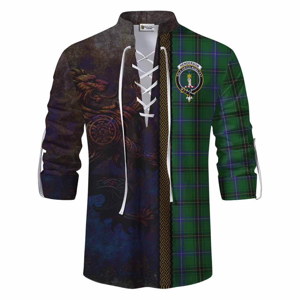 Tartan Vibes Clothing Henderson Tartan Family Crest Ghillie Kilt Shirt Alba Gu Brath Be Brave Lion Ancient Style