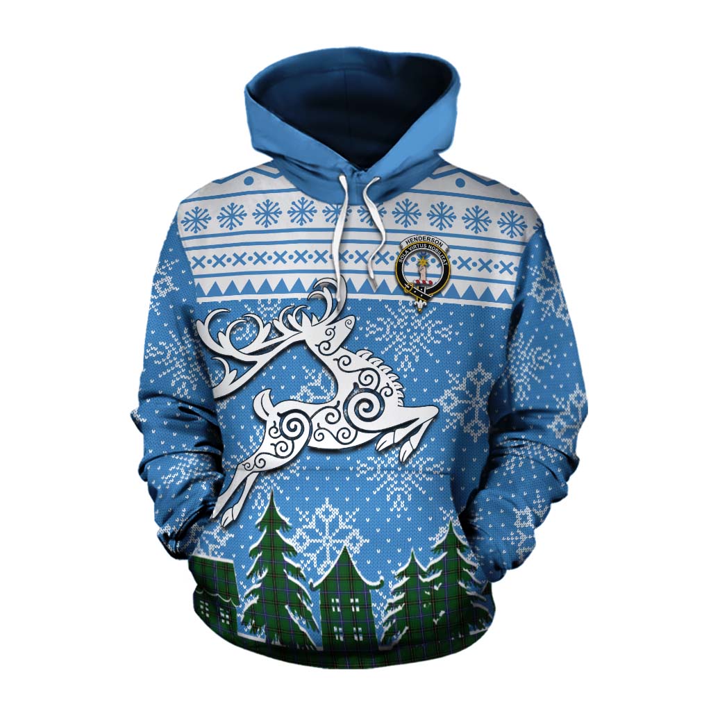 Tartan Vibes Clothing Henderson Clan Christmas Cotton Hoodie Celtic Reindeer Style