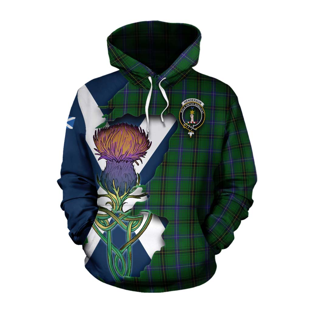 Tartan Vibes Clothing Henderson Tartan Family Crest Cotton Hoodie Scottish Thistle Celtic Inspired