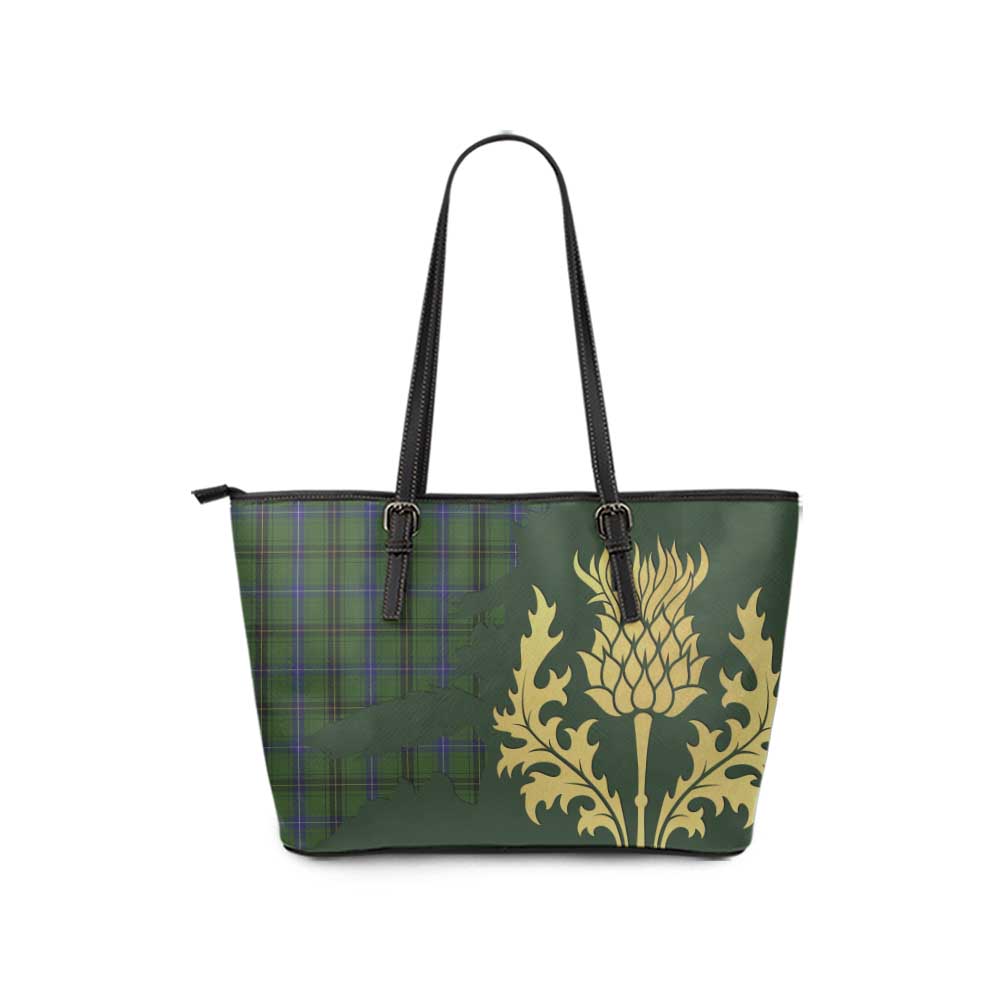 Tartan Vibes Clothing Henderson Tartan Leather Tote Bag Gold Thistle Style