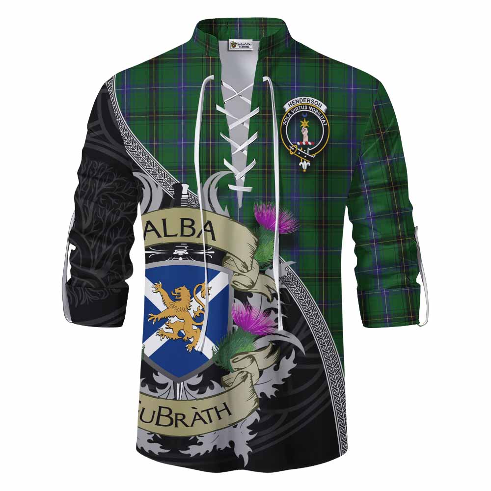 Tartan Vibes Clothing Henderson Tartan Family Crest Ghillie Kilt Shirt Lion Rampant Royal Thistle Shield Celtic Inspired