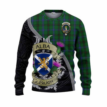 Tartan Vibes Clothing Henderson Tartan Family Crest Knitted Sweater Lion Rampant Royal Thistle Shield Celtic Inspired