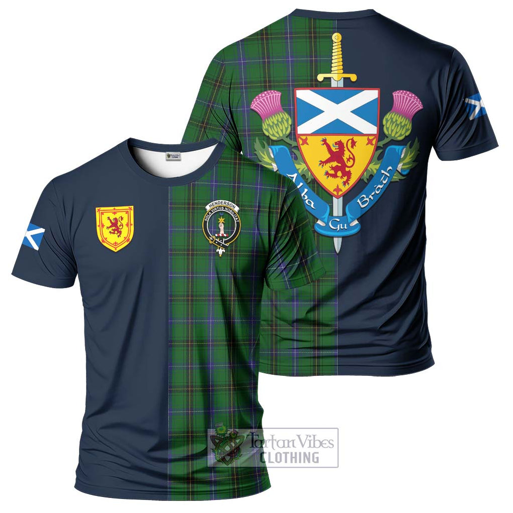 Tartan Vibes Clothing Henderson Tartan T-Shirt Alba with Scottish Lion Royal Arm Half Style