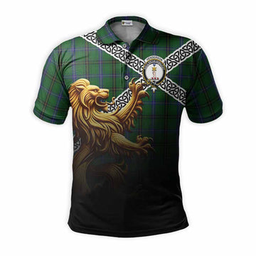 Henderson Crest Tartan Polo Shirt with Golden Lion Emblem Celtic Style