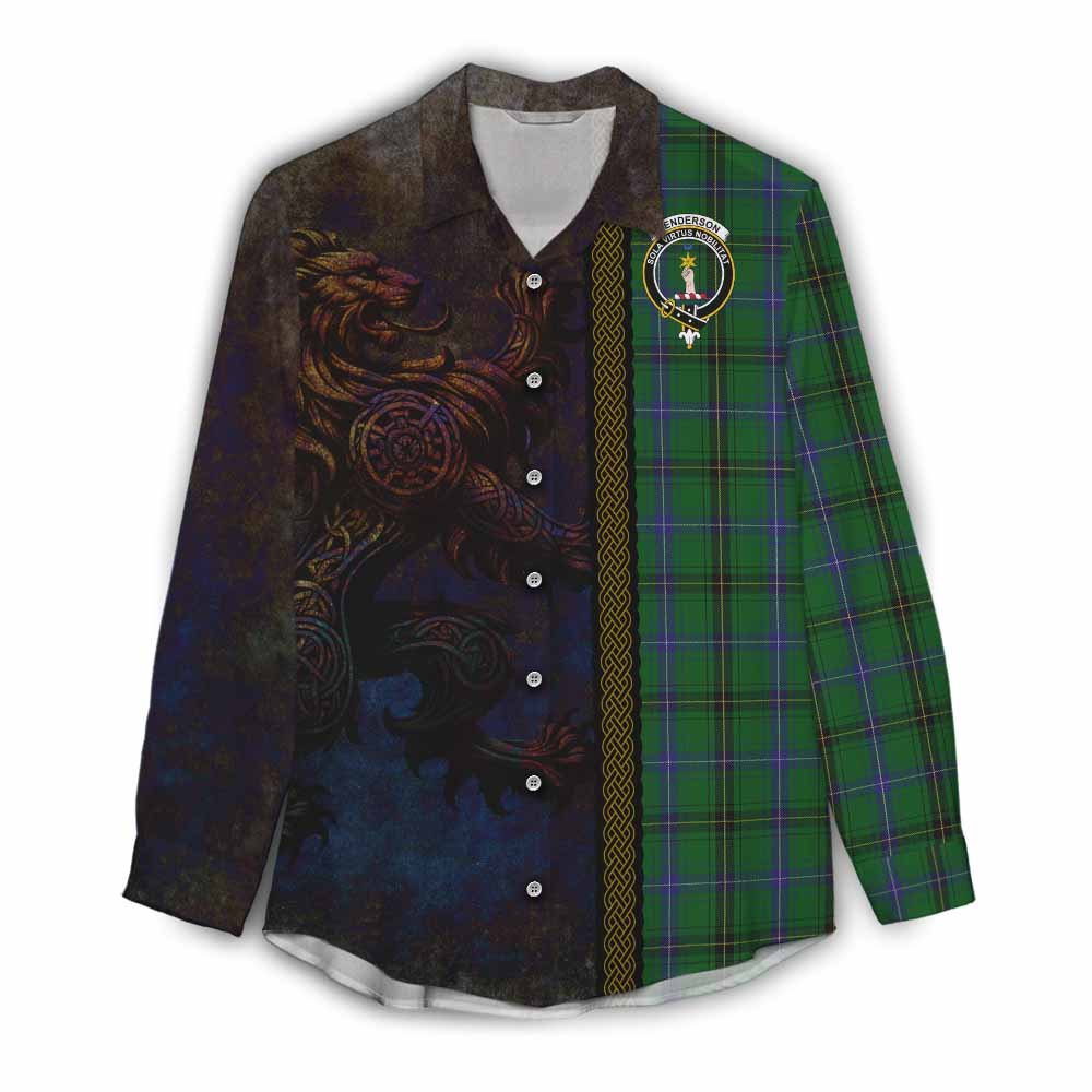 Tartan Vibes Clothing Henderson Tartan Family Crest Women's Casual Shirt Alba Gu Brath Be Brave Lion Ancient Style