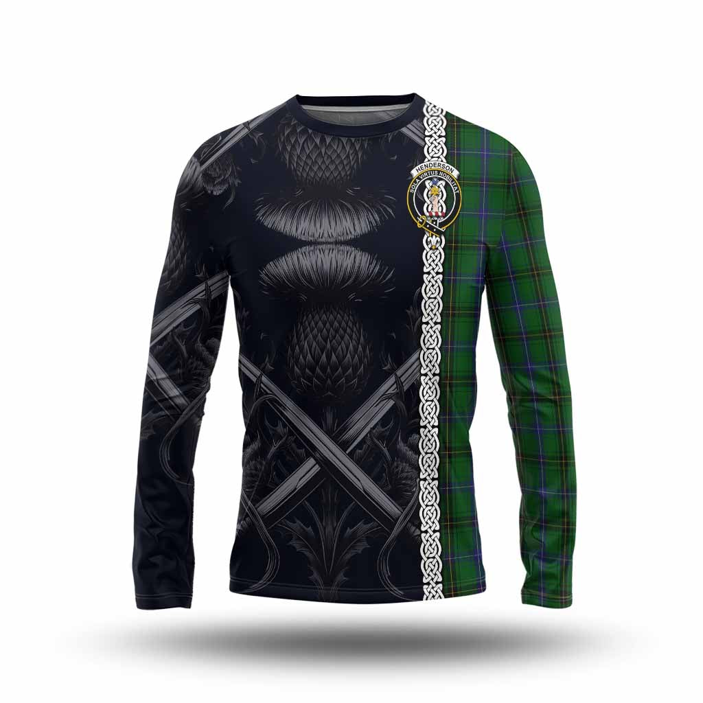 Tartan Vibes Clothing Henderson Tartan Long Sleeve T-Shirt with Family Crest Cross Sword Thistle Celtic Vibes