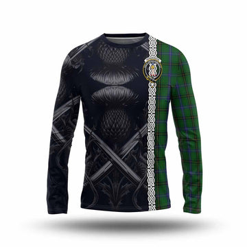 Tartan Vibes Clothing Henderson Tartan Long Sleeve T-Shirt with Family Crest Cross Sword Thistle Celtic Vibes
