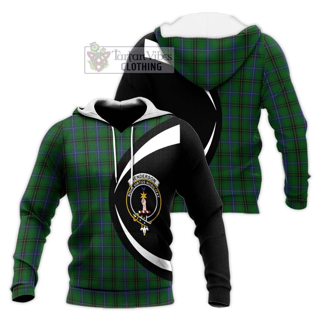 Henderson Tartan Knitted Hoodie with Family Crest Circle Style Unisex Knitted Pullover Hoodie - Tartan Vibes Clothing