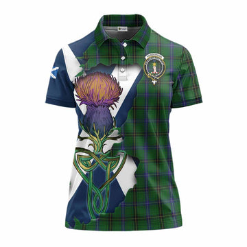 Henderson Tartan Family Crest Women's Polo Shirt Scottish Thistle Celtic Inspired