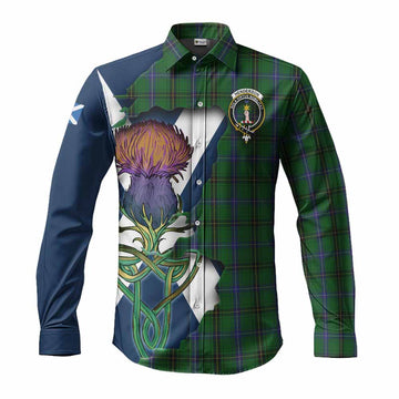 Henderson Tartan Family Crest Long Sleeve Button Shirt Scottish Thistle Celtic Inspired