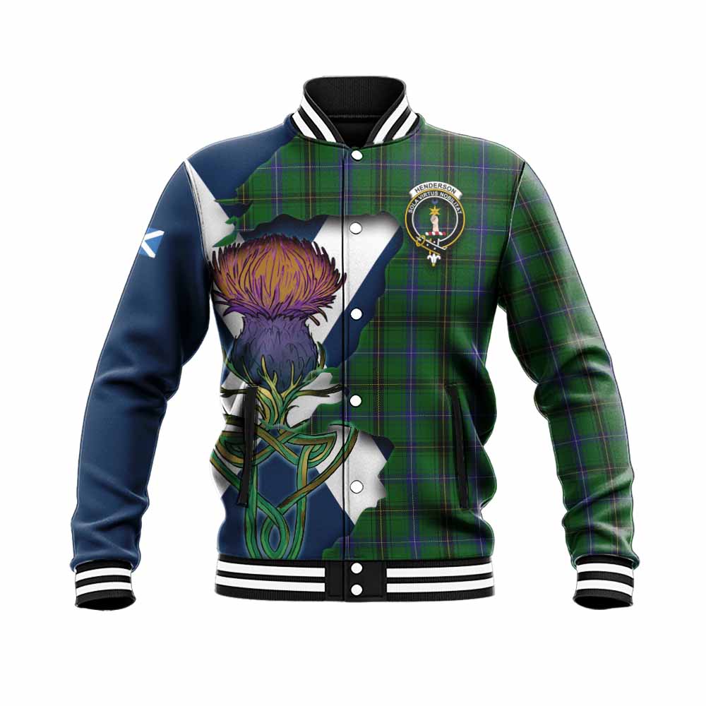Tartan Vibes Clothing Henderson Tartan Family Crest Baseball Jacket Scottish Thistle Celtic Inspired