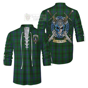 Tartan Vibes Clothing Henderson Tartan Ghillie Kilt Shirt with Family Crest Celtic Skull Style