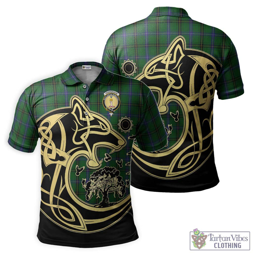 Henderson Tartan Polo Shirt with Family Crest Celtic Wolf Style Kid - Tartanvibesclothing Shop