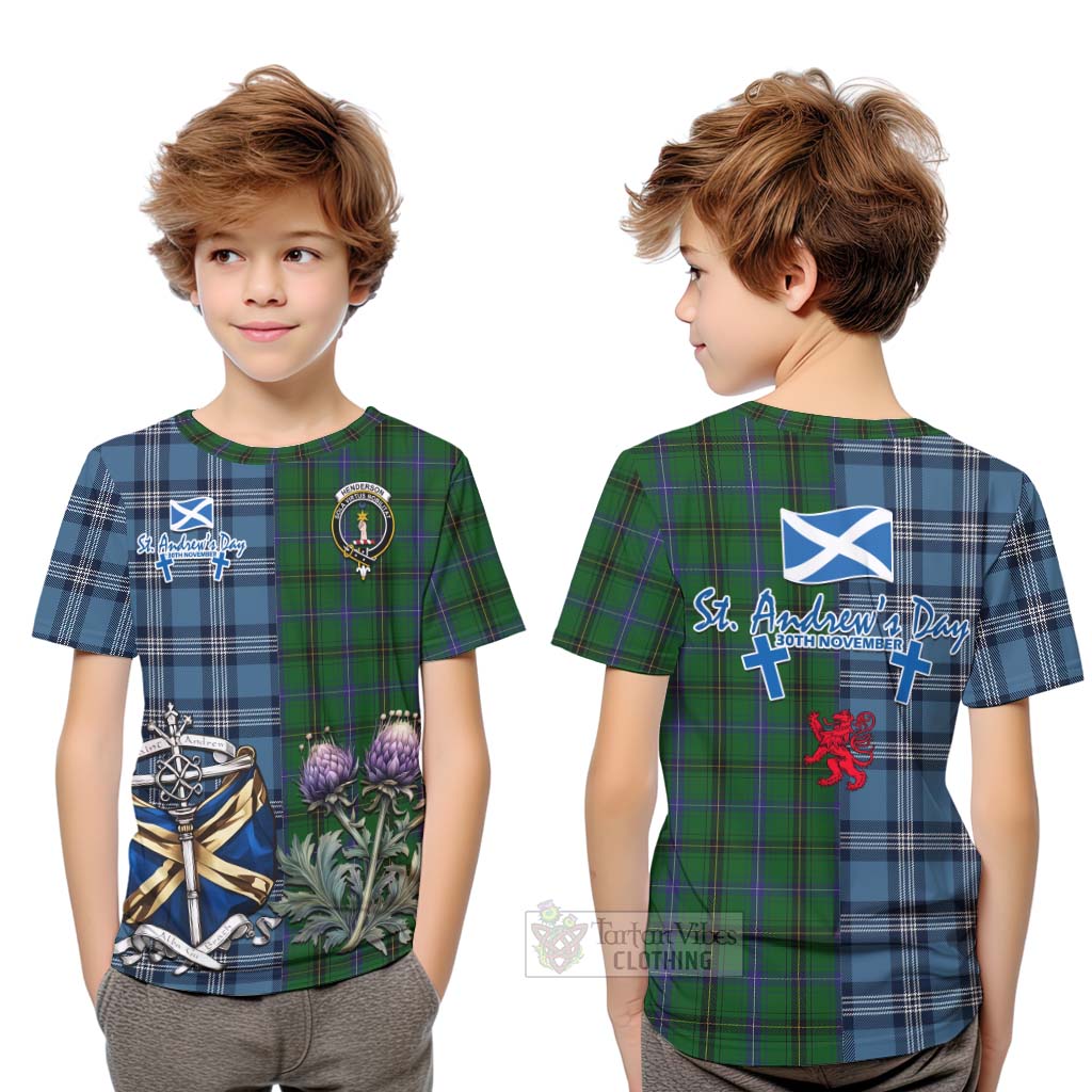 Tartan Vibes Clothing Henderson Tartan Kid T-Shirt Happy St. Andrew's Day Half Tartan Style