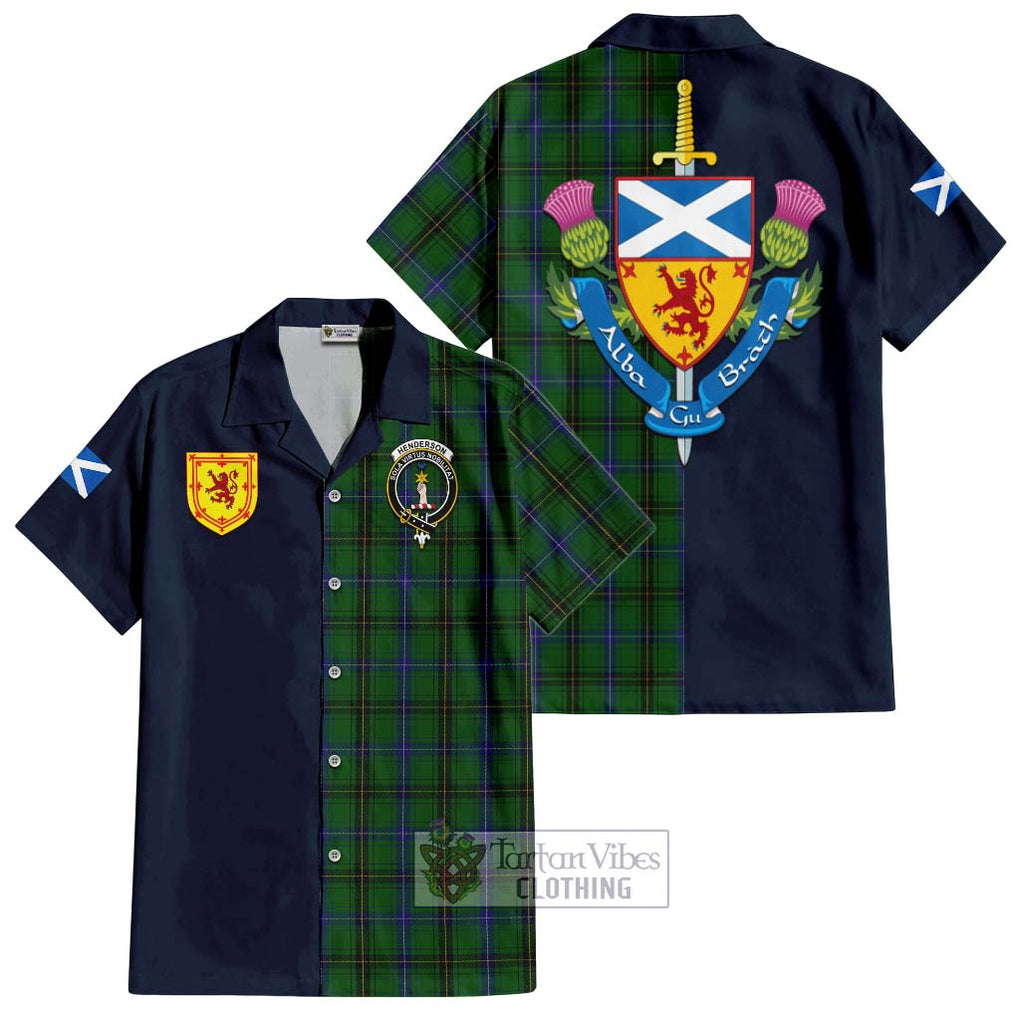 Tartan Vibes Clothing Henderson Tartan Short Sleeve Button Shirt with Scottish Lion Royal Arm Half Style