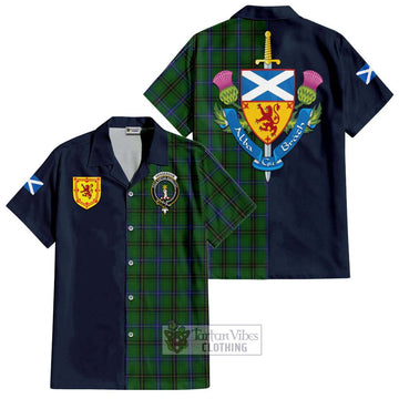 Tartan Vibes Clothing Henderson Tartan Short Sleeve Button Shirt with Scottish Lion Royal Arm Half Style