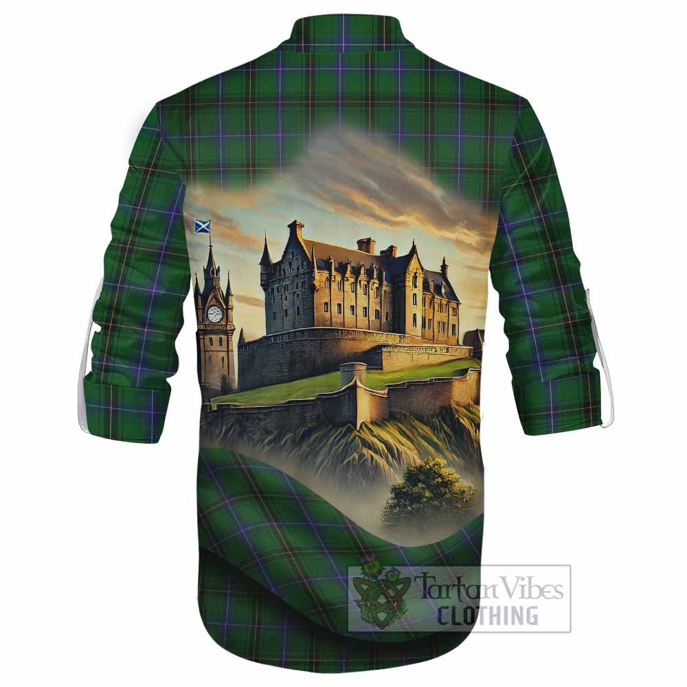 Tartan Vibes Clothing Henderson Tartan Family Crest Ghillie Kilt Shirt with Scottish Ancient Castle Style