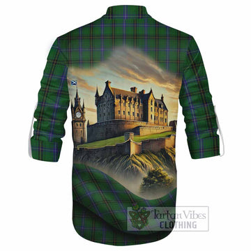 Tartan Vibes Clothing Henderson Tartan Family Crest Ghillie Kilt Shirt with Scottish Ancient Castle Style