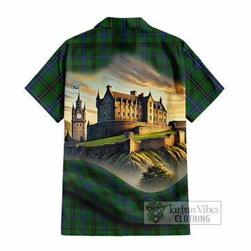 Tartan Vibes Clothing Henderson Tartan Family Crest Short Sleeve Button Shirt with Scottish Ancient Castle Style