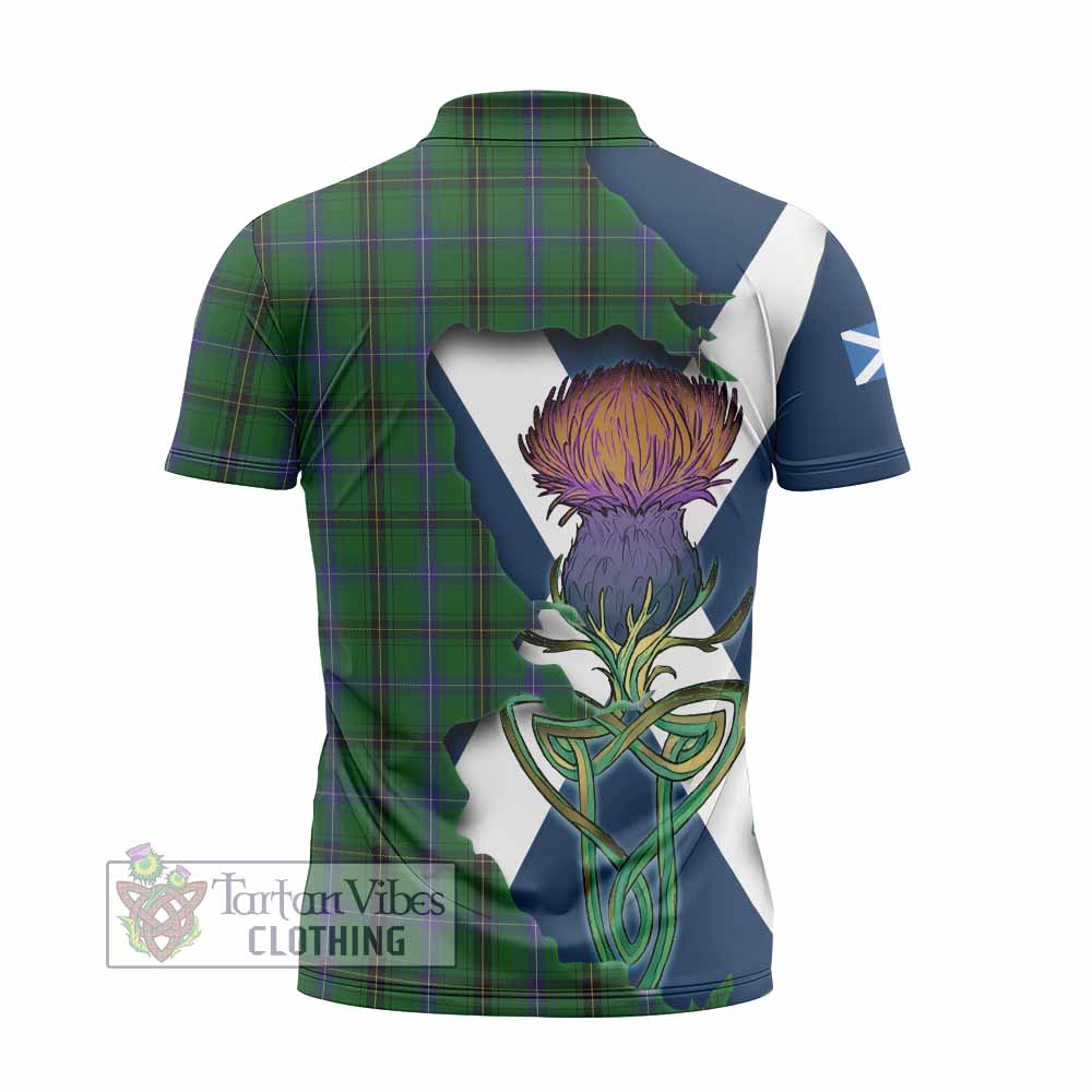 Tartan Vibes Clothing Henderson Tartan Family Crest Zipper Polo Shirt Scottish Thistle Celtic Inspired