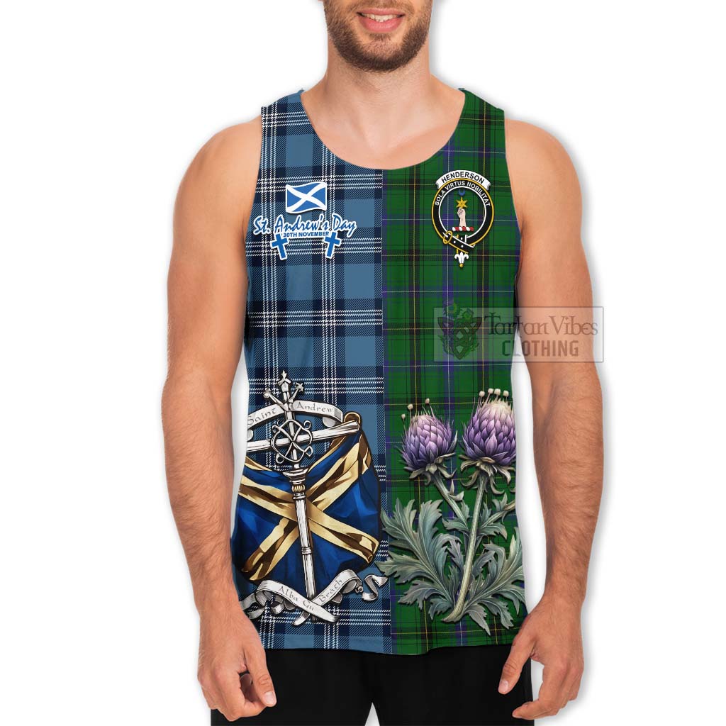 Tartan Vibes Clothing Henderson Tartan Men's Tank Top Happy St. Andrew's Day Half Tartan Style