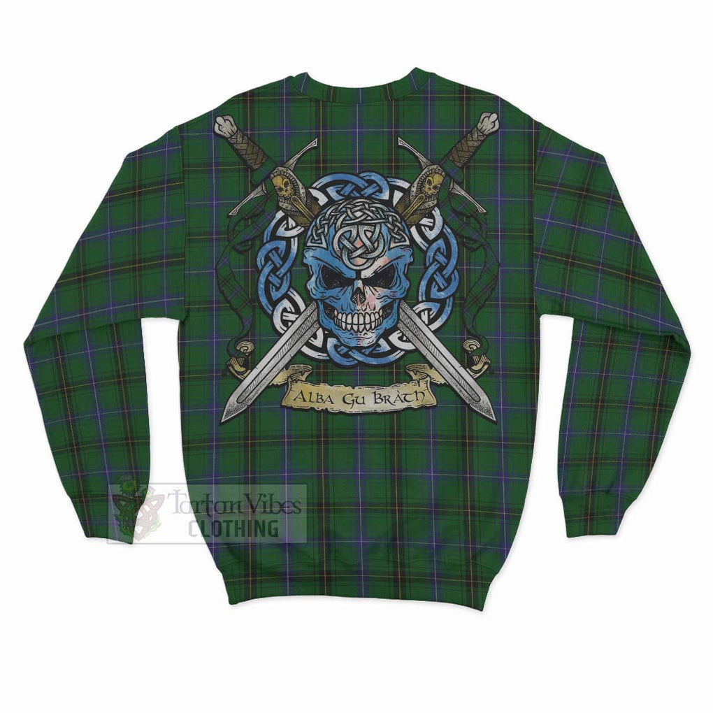 Tartan Vibes Clothing Henderson Tartan Sweatshirt with Family Crest Celtic Skull Style