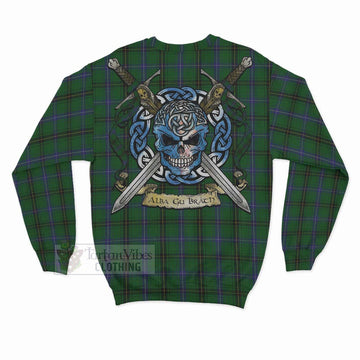 Tartan Vibes Clothing Henderson Tartan Sweatshirt with Family Crest Celtic Skull Style