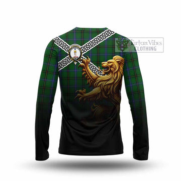 Tartan Vibes Clothing Henderson Crest Tartan Long Sleeve T-Shirt with Golden Lion Emblem Celtic Style