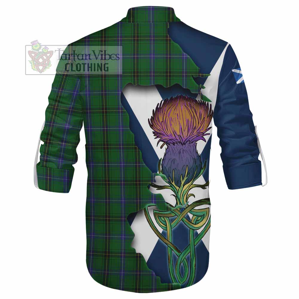 Tartan Vibes Clothing Henderson Tartan Family Crest Ghillie Kilt Shirt Scottish Thistle Celtic Inspired