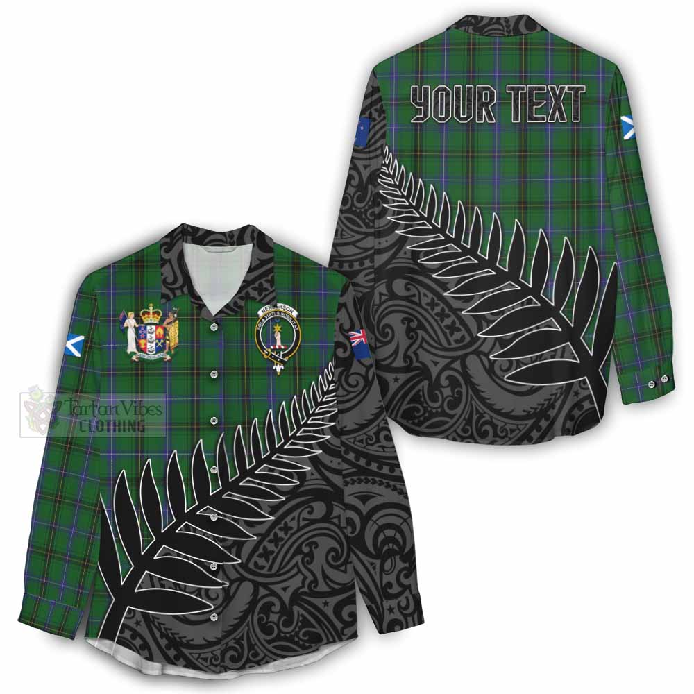 Tartan Vibes Clothing Henderson Crest Tartan Women's Casual Shirt with New Zealand Silver Fern Half Style