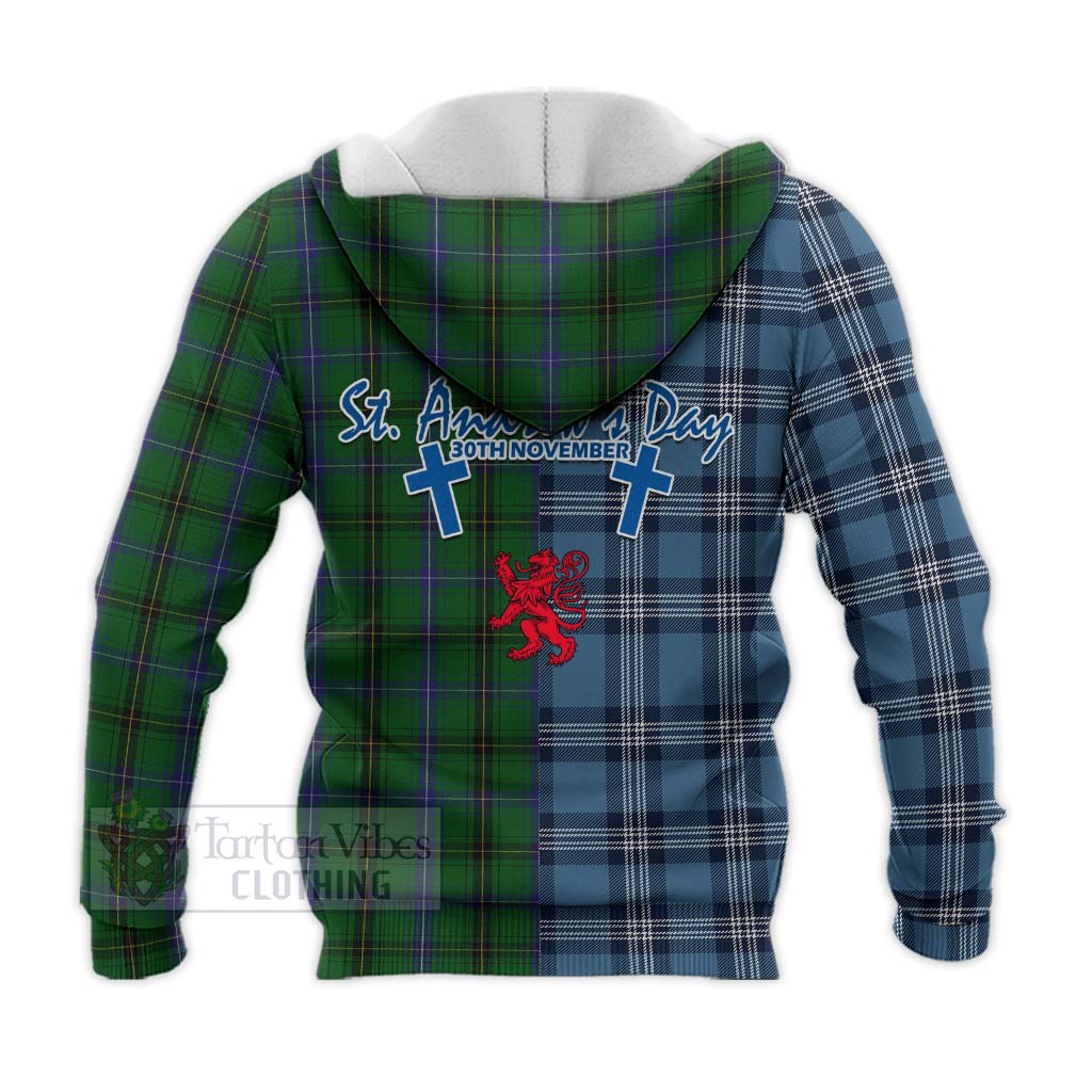 Tartan Vibes Clothing Henderson Tartan Knitted Hoodie Happy St. Andrew's Day Half Tartan Style