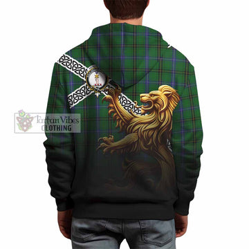 Henderson Crest Tartan Hoodie with Golden Lion Emblem Celtic Style