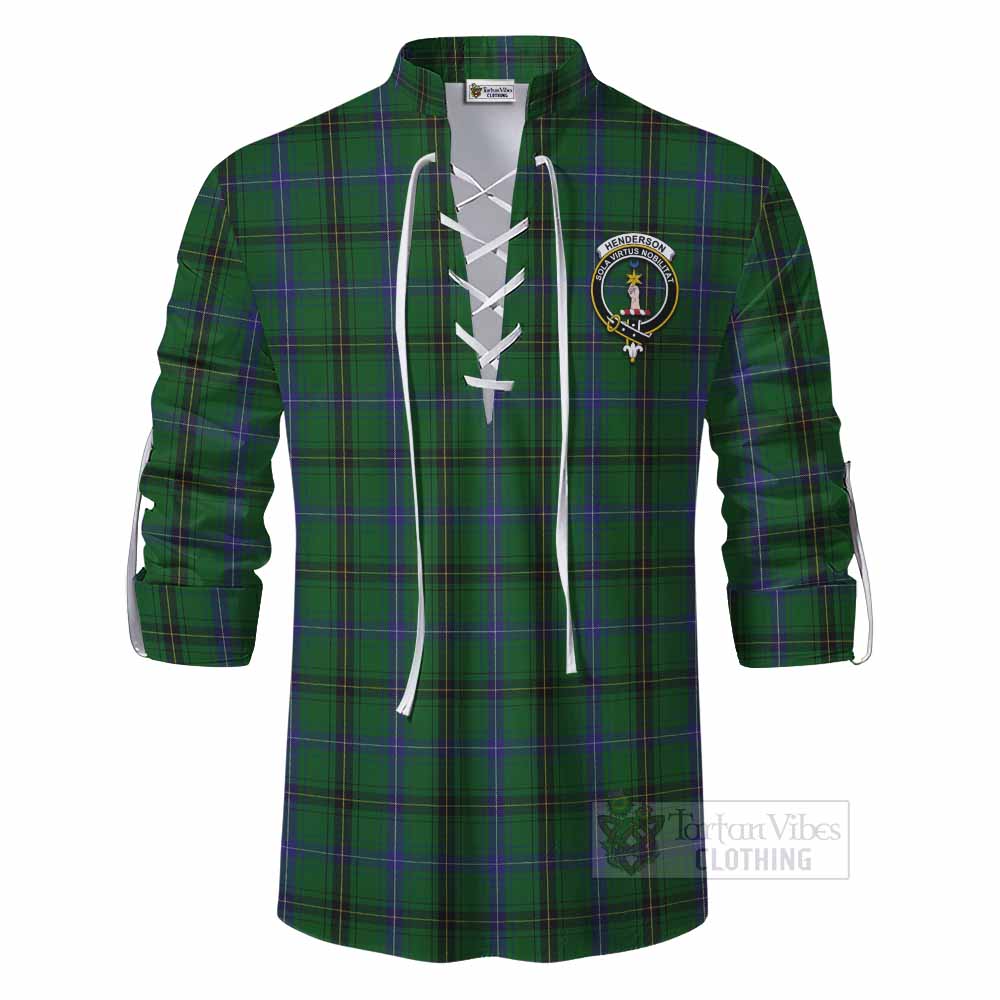 Tartan Vibes Clothing Henderson Tartan Ghillie Kilt Shirt with Family Crest DNA In Me Style