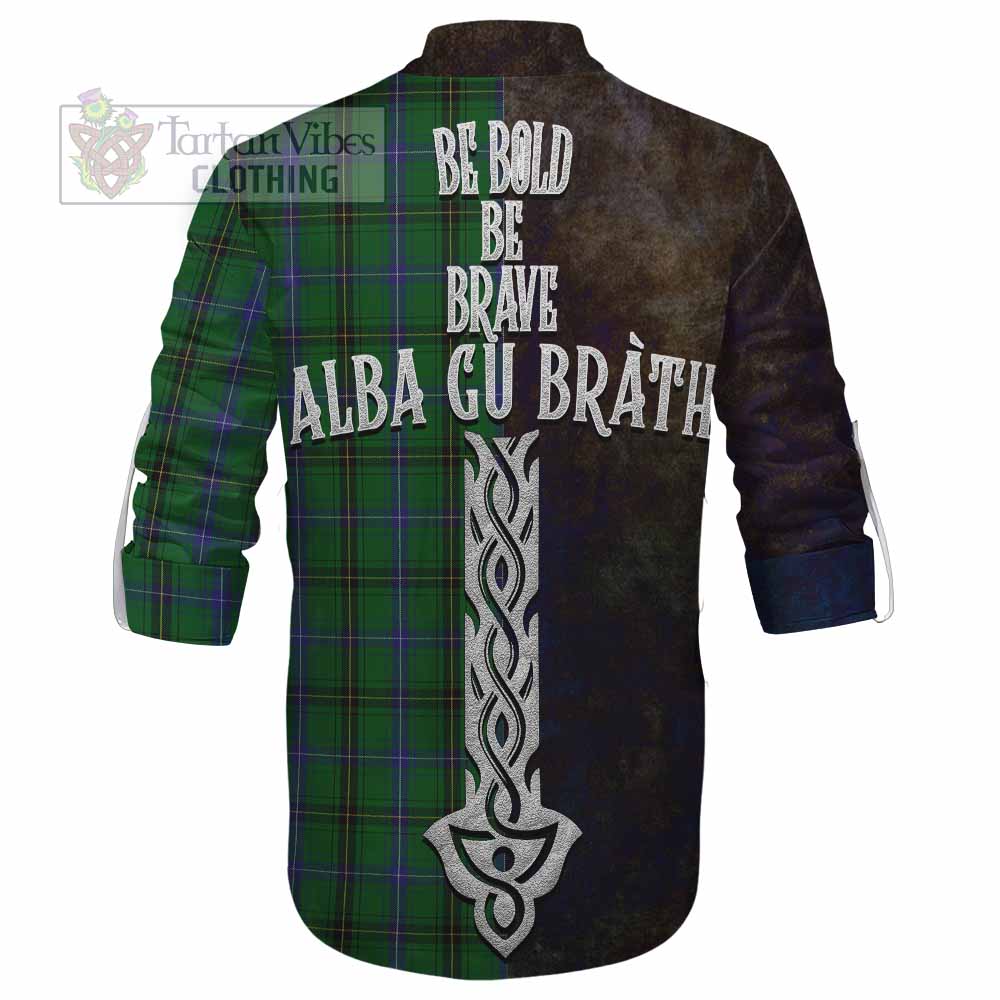 Tartan Vibes Clothing Henderson Tartan Family Crest Ghillie Kilt Shirt Alba Gu Brath Be Brave Lion Ancient Style