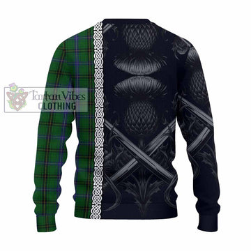 Tartan Vibes Clothing Henderson Tartan Knitted Sweater with Family Crest Cross Sword Thistle Celtic Vibes