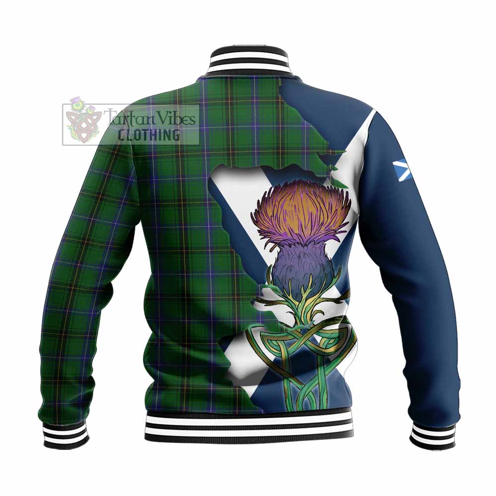 Tartan Vibes Clothing Henderson Tartan Family Crest Baseball Jacket Scottish Thistle Celtic Inspired