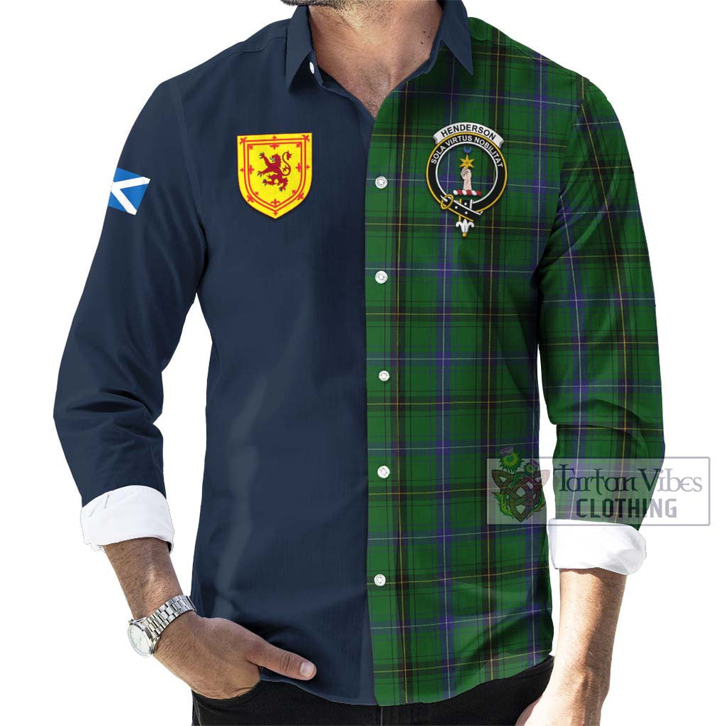 Tartan Vibes Clothing Henderson Tartan Long Sleeve Button Shirt with Scottish Lion Royal Arm Half Style